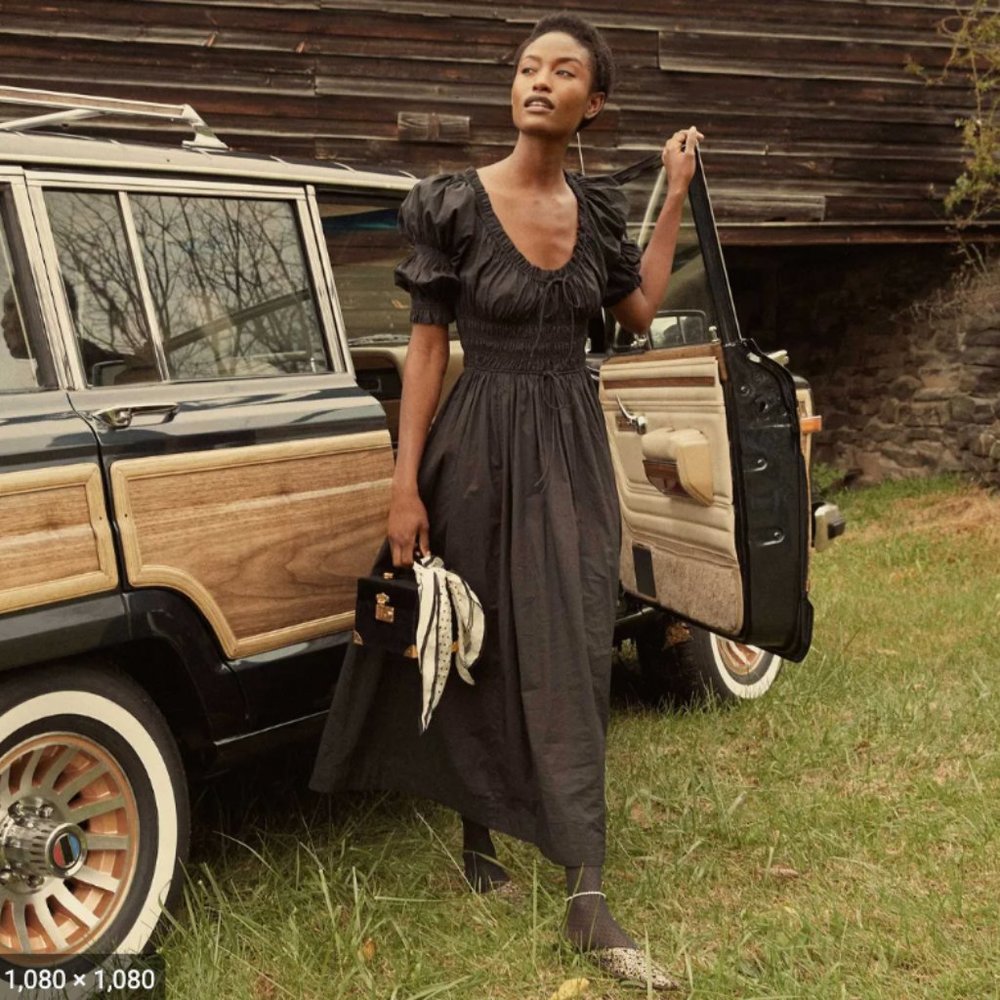 Doen Black Cotton Midi Dress